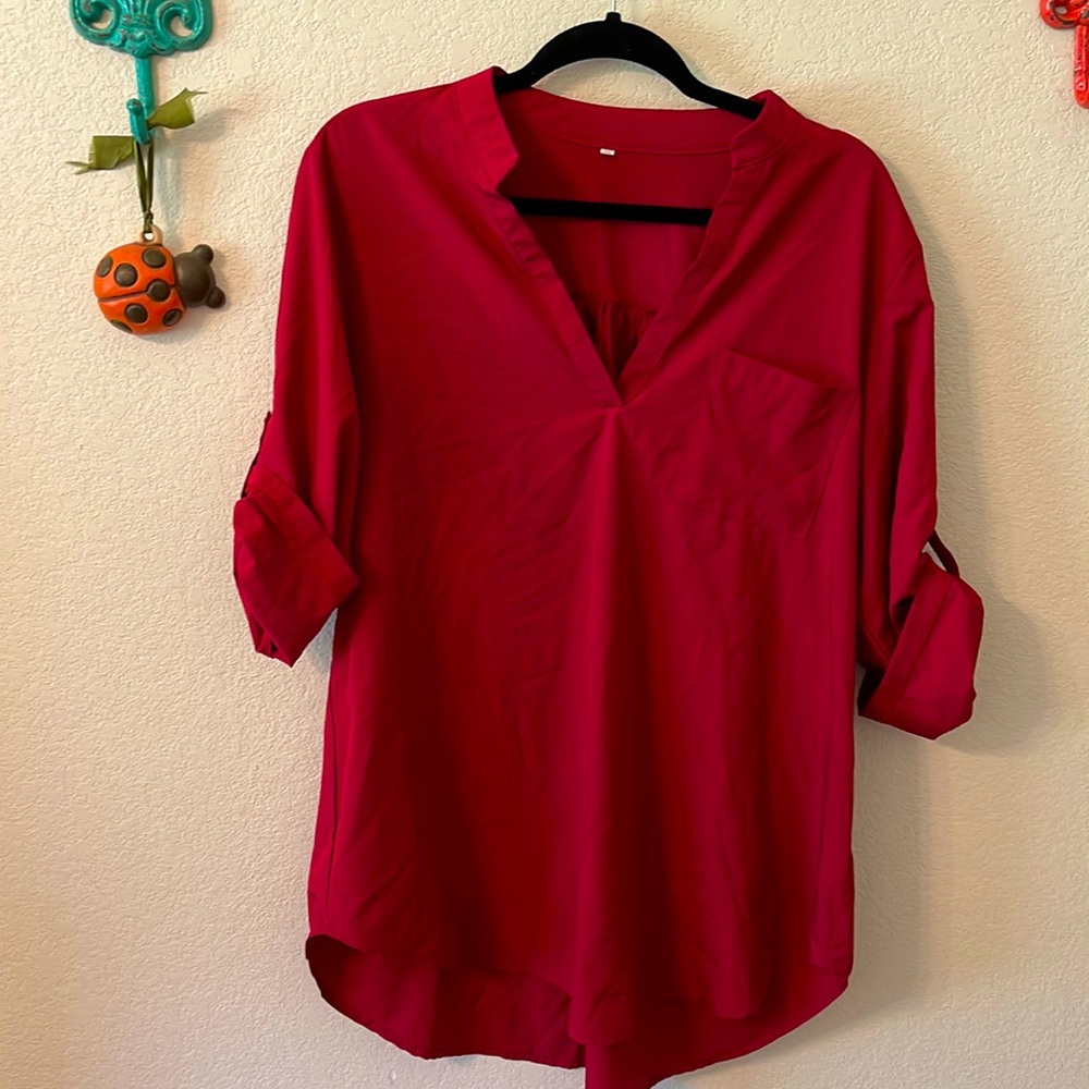 Red v-neck tunic